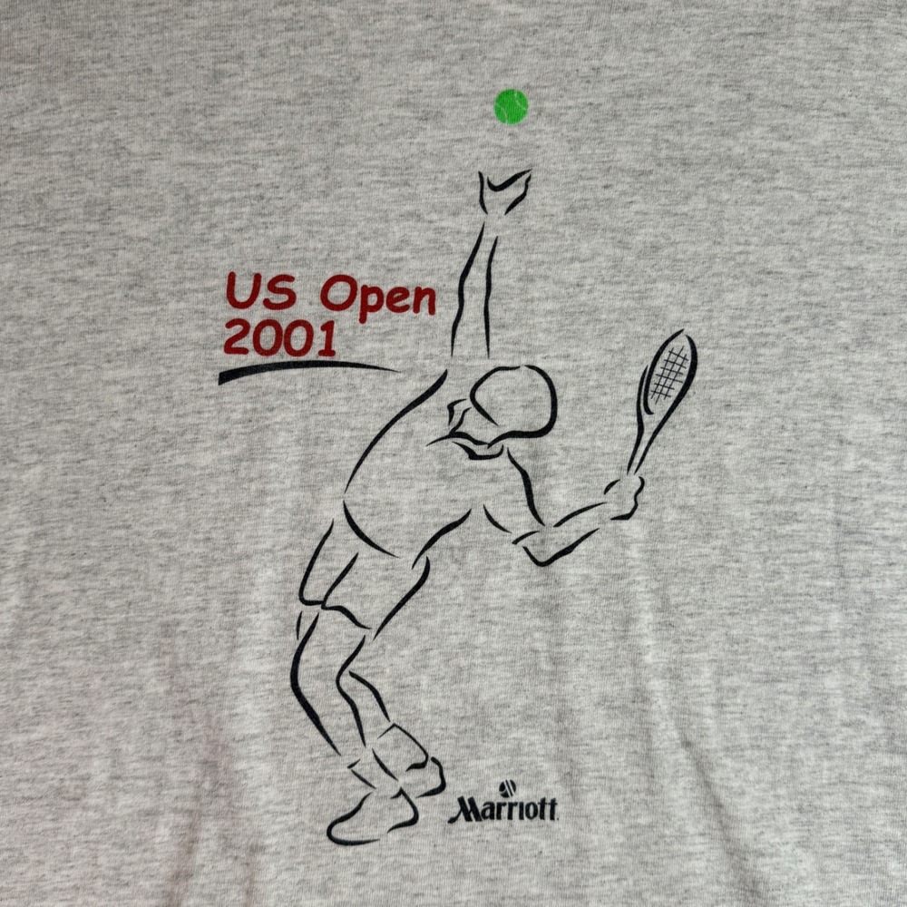 Vintage US Open 2001 T-Shirt Mens Grey Marriott Tennis Graphic Tee | XL